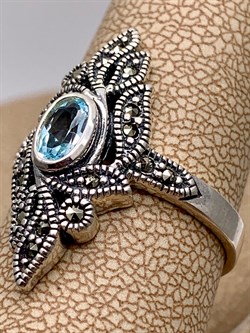 *Кольцо р.19 Микс Марказит Голубой Топаз арт. HR1694-127 вес 5,15 г - фото 316550 *Кольцо р.19 Микс Марказит Голубой Топаз арт. HR1694-127 вес 5,15 г - фото 316550