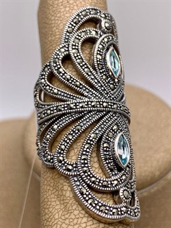 *Кольцо р.17 Микс Марказит Голубой Топаз арт. HR846-278 вес 15,89 г - фото 316574 *Кольцо р.17 Микс Марказит Голубой Топаз арт. HR846-278 вес 15,89 г - фото 316574