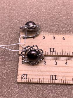 *Серьги Черный Жемчуг д.10,5*11мм арт. 2.0758.0.b-556 Вес 7,86 г - фото 316808