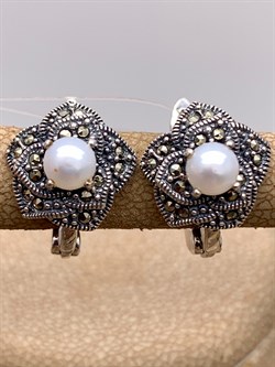 *Серьги Марказит Жемчуг арт. HE841-093 вес 4,66 г - фото 317934