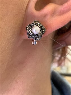 *Серьги Марказит Жемчуг арт. HE841-093 вес 4,66 г - фото 317936