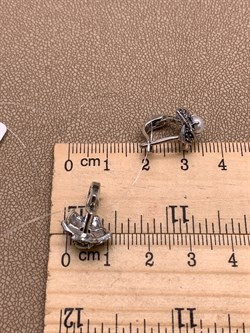 *Серьги Марказит Жемчуг арт. HE841-093 вес 4,66 г - фото 317937