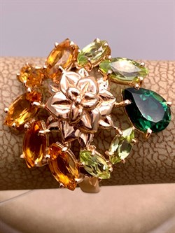 *Кольцо р.17 Хризолит Цитрин цв Красное арт. 01-2-287-22-078 (вес 2,9 г) - фото 318695