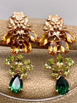 *Серьги Хризолит Цитрин цв Красное арт. 02-2-287-22-153 (вес 5,07 г) - фото 318705