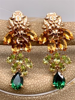 *Серьги Хризолит Цитрин цв Красное арт. 02-2-287-22-153 (вес 5,07 г) - фото 318706