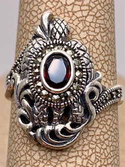 *Кольцо р.17 Черепашка Марказит Гранат Пироп арт. HR1409-915 вес 5,17 г - фото 318849