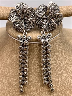 *Серьги Гибискусы Марказит арт HE685-989 вес 30,82 г - фото 319244