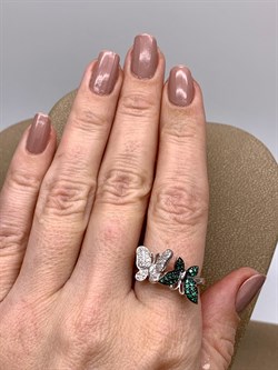 *Кольцо р.18,5 Бабочки Фианит Микс арт. SW-R11046-X-W-Gg-X-X-949 вес 3,5 г - фото 320296