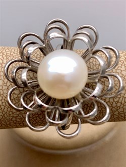 *Кольцо р.18,5 Белый Жемчуг д.10*10,5мм арт. 1.0325.0.b-096 Вес 6,29 г - фото 320621