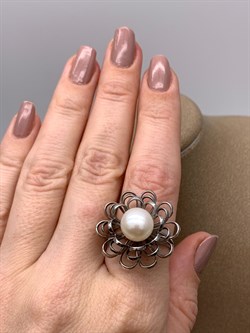 *Кольцо р.18,5 Белый Жемчуг д.10*10,5мм арт. 1.0325.0.b-096 Вес 6,29 г - фото 320624