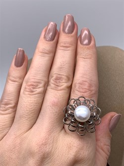 *Кольцо р.19 Белый Жемчуг д.10*10,5мм арт. 1.0325.0.b-551 Вес 5,89 г - фото 320634