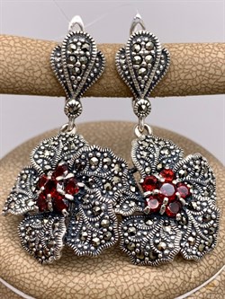 *Серьги Марказит Гранат Пироп арт. HE1151-388 вес 13.89 г - фото 322323