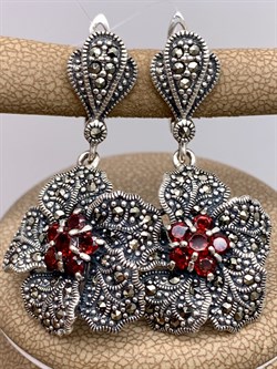 *Серьги Марказит Гранат Пироп арт. HE1151-388 вес 13.89 г - фото 322324