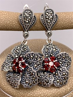 *Серьги Марказит Гранат Пироп арт. HE1151-388 вес 13.89 г - фото 322325