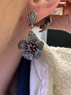 *Серьги Марказит Гранат Пироп арт. HE1151-388 вес 13.89 г - фото 322327