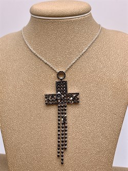 *Колье р.45-50-55 Черная Шпинель синт цв Белое арт. 06-1-135-7400-033-016 вес 10,76 г - фото 324056