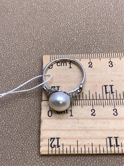 *Кольцо р.18,5 Белый Жемчуг д.9,5*10мм арт. 1.0445.0.b-560 Вес 3,15 г - фото 324398