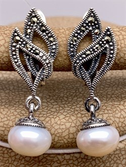 *Серьги Микс Марказит Жемчуг арт. HE0883-031 вес 5,32 г - фото 326131