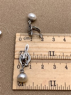 *Серьги Микс Марказит Жемчуг арт. HE0883-031 вес 5,32 г - фото 326132