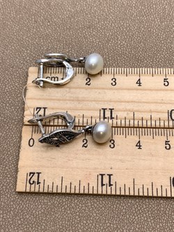 *Серьги Микс Марказит Жемчуг арт. HE0883-031 вес 5,32 г - фото 326133