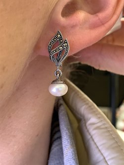 *Серьги Микс Марказит Жемчуг арт. HE0883-031 вес 5,32 г - фото 326134