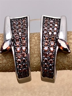 *Серьги Коньячный Фианит Микро Вставки арт. CZ-E1330-2-X-WB-BR-X-BR-315 вес 3,3 г - фото 326392