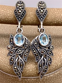 *Серьги Микс Марказит Голубой Топаз арт. HE1566-867 вес 7,72 г - фото 326573