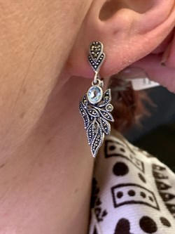 *Серьги Микс Марказит Голубой Топаз арт. HE1566-867 вес 7,72 г - фото 326577