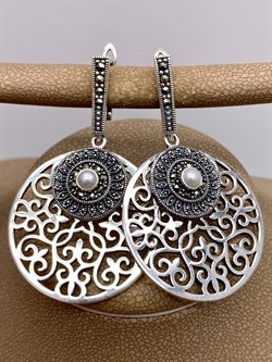 *Серьги Микс Марказит Жемчуг арт. HE1172-608 вес 14.37 г - фото 326918 *Серьги Микс Марказит Жемчуг арт. HE1172-608 вес 14.37 г - фото 326918