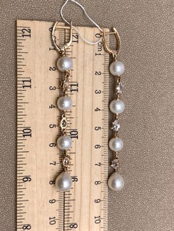 *Серьги Белый Жемчуг цв Красное д.8-9,5  арт. 2.0817.0.f-099 Вес 12,99 г - фото 327805