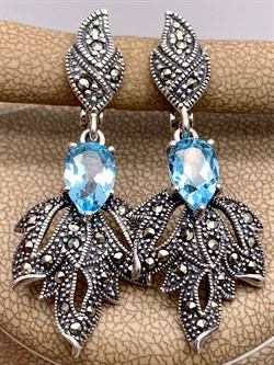 *Серьги Микс Марказит Голубой Топаз арт. HE955-980 вес 8,4 г - фото 328065