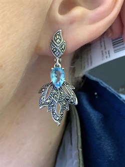 *Серьги Микс Марказит Голубой Топаз арт. HE955-980 вес 8,4 г - фото 328070 *Серьги Микс Марказит Голубой Топаз арт. HE955-980 вес 8,4 г - фото 328070