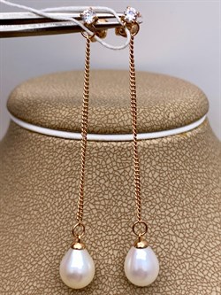 *Серьги Пусеты д.7,5-8 Белый Жемчуг цв Красное арт. 2.0501.2.d-838 Вес 3,19 г - фото 328800