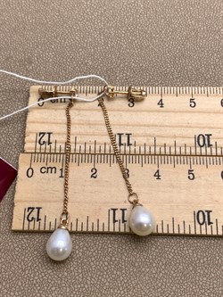 *Серьги Пусеты д.7,5-8 Белый Жемчуг цв Красное арт. 2.0501.2.d-838 Вес 3,19 г - фото 328801