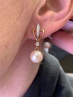 *Серьги д.9,5-10 Золотистый Жемчуг цв Красное арт. 2.0558.0.b-971 Вес 5,61 г - фото 328814