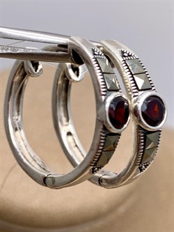 *Серьги Конго Микс Марказит Гранат Пироп арт. HE965-029 вес 4,76 г - фото 330602