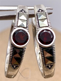 *Серьги Конго Микс Марказит Гранат Пироп арт. HE965-029 вес 4,76 г - фото 330603