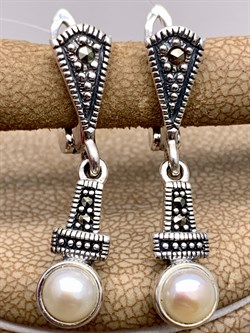 *Серьги Микс Марказит Жемчуг арт. HE1514-185 вес 5,89 г - фото 331518