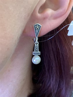 *Серьги Микс Марказит Жемчуг арт. HE1514-185 вес 5,89 г - фото 331519