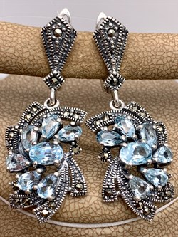 *Серьги Микс Марказит Голубой Топаз арт. HE874-487 вес 9,7 г - фото 331592