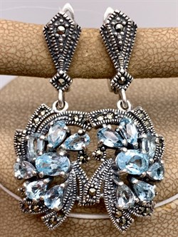 *Серьги Микс Марказит Голубой Топаз арт. HE874-487 вес 9,7 г - фото 331594