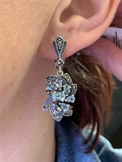 *Серьги Микс Марказит Голубой Топаз арт. HE874-487 вес 9,7 г - фото 331595