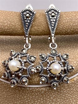 *Серьги Микс Марказит Жемчуг арт. HE1603-192 вес 6.05 г - фото 331642 *Серьги Микс Марказит Жемчуг арт. HE1603-192 вес 6.05 г - фото 331642