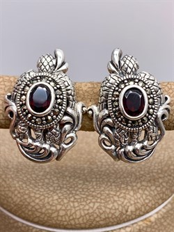 *Серьги Черепашка Марказит Гранат Пироп арт. HE1309-247 вес 8,15 г - фото 331758