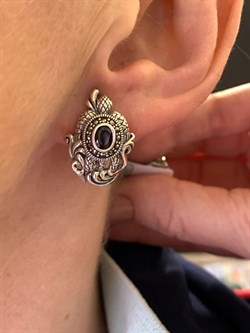 *Серьги Черепашка Марказит Гранат Пироп арт. HE1309-247 вес 8,15 г - фото 331759