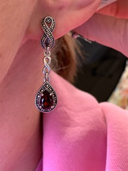 *Серьги Микс Марказит Гранат Пироп арт. HE1414-104 вес 8,46 г - фото 331906 *Серьги Микс Марказит Гранат Пироп арт. HE1414-104 вес 8,46 г - фото 331906