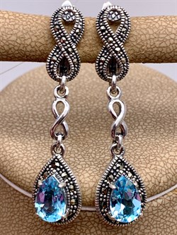 *Серьги Микс Марказит Голубой Топаз арт. HE1414-942 вес 8.4 г - фото 331943