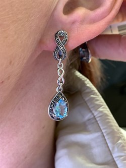 *Серьги Микс Марказит Голубой Топаз арт. HE1414-942 вес 8.4 г - фото 331944