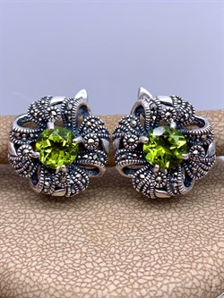 *Серьги Цветы Марказит Хризолит арт. HE1456-579 вес  7.79 г - фото 332042 *Серьги Цветы Марказит Хризолит арт. HE1456-579 вес  7.79 г - фото 332042