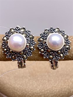 *Серьги Микс Марказит Жемчуг арт. HE0922-284 вес 5,47 г - фото 332050